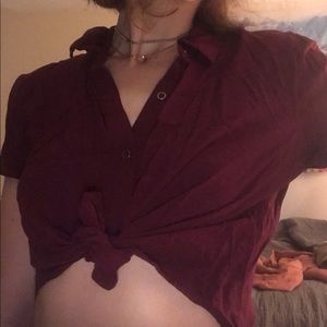 Cropped maroon button up shirt